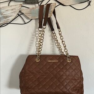 Montana West Quilted Brown Shoulder Bag with Gold Chain
